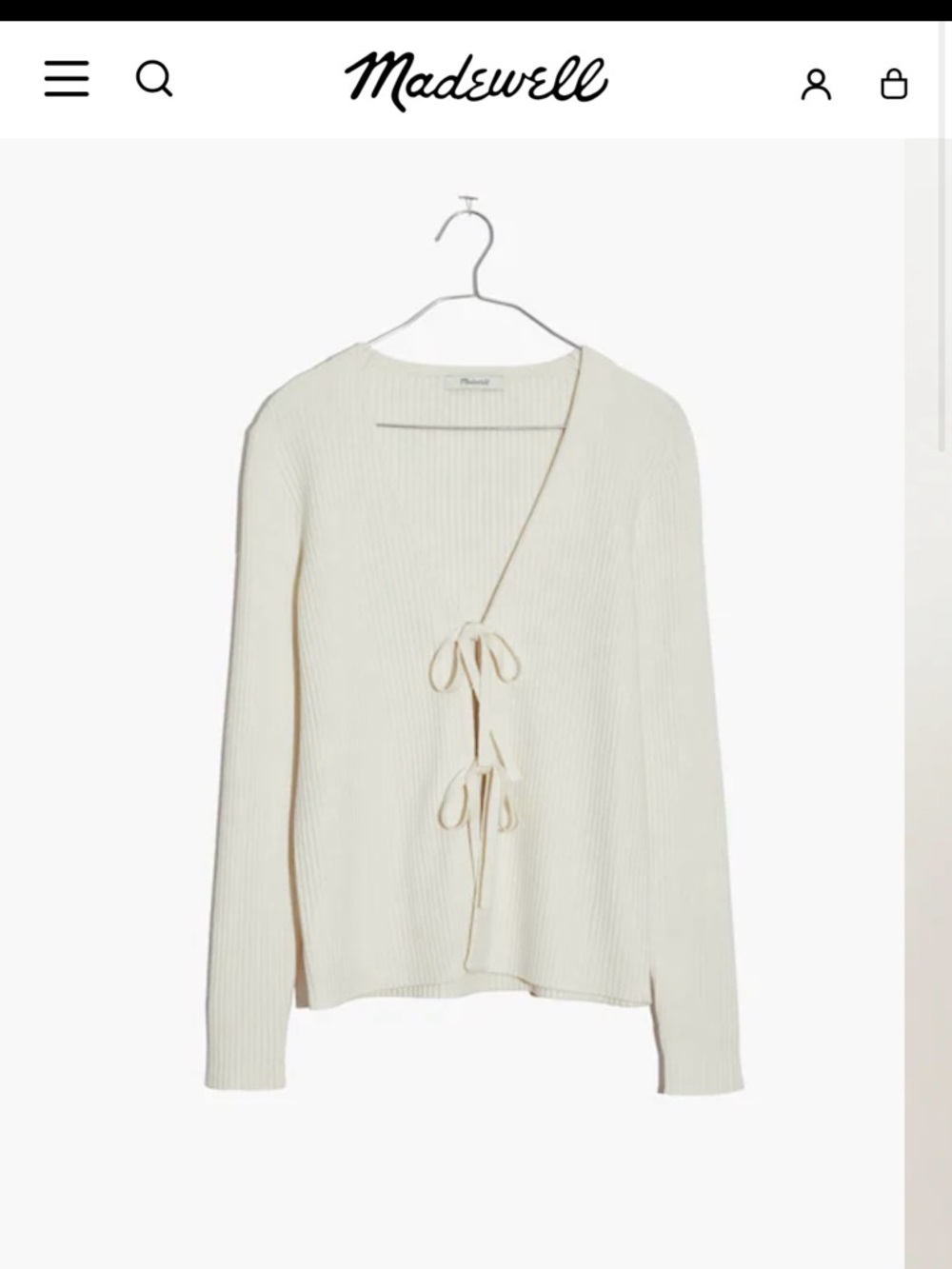 Madewell Tie-Front Bellemoor Ribbed Cardigan Sweater